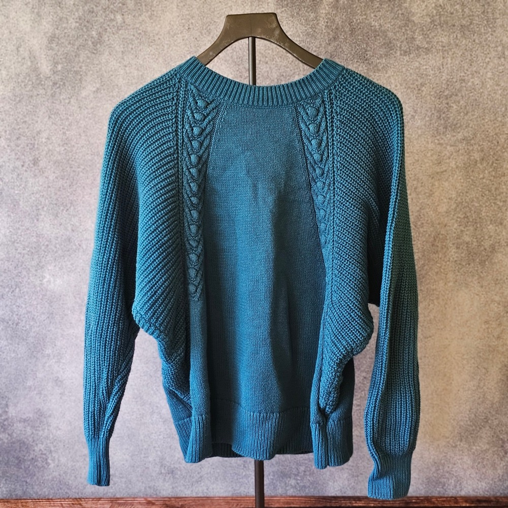 Simply Vera Vera Wang Teal Mixed Stitch Cable Dolman Knit Sweater Size M